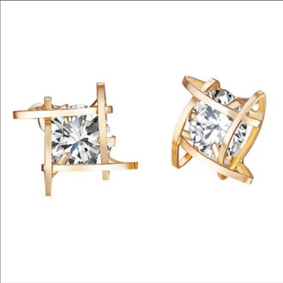 NEW ROUND SOLITAIRE CAGED DIAMOND STUD EARRINGS - Picture 7 of 8